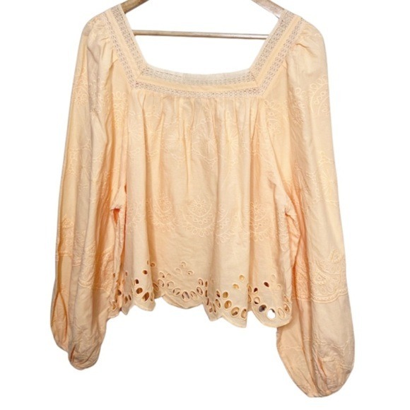 NWT Universal Thread Peach Eyelet Square Neck Long Sleeve Crop Blouse Women - Picture 12 of 16